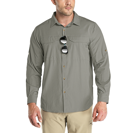 33000ft户外速干衬衣长袖男大码徒步衬衫钓鱼夏季轻透气防晒上衣