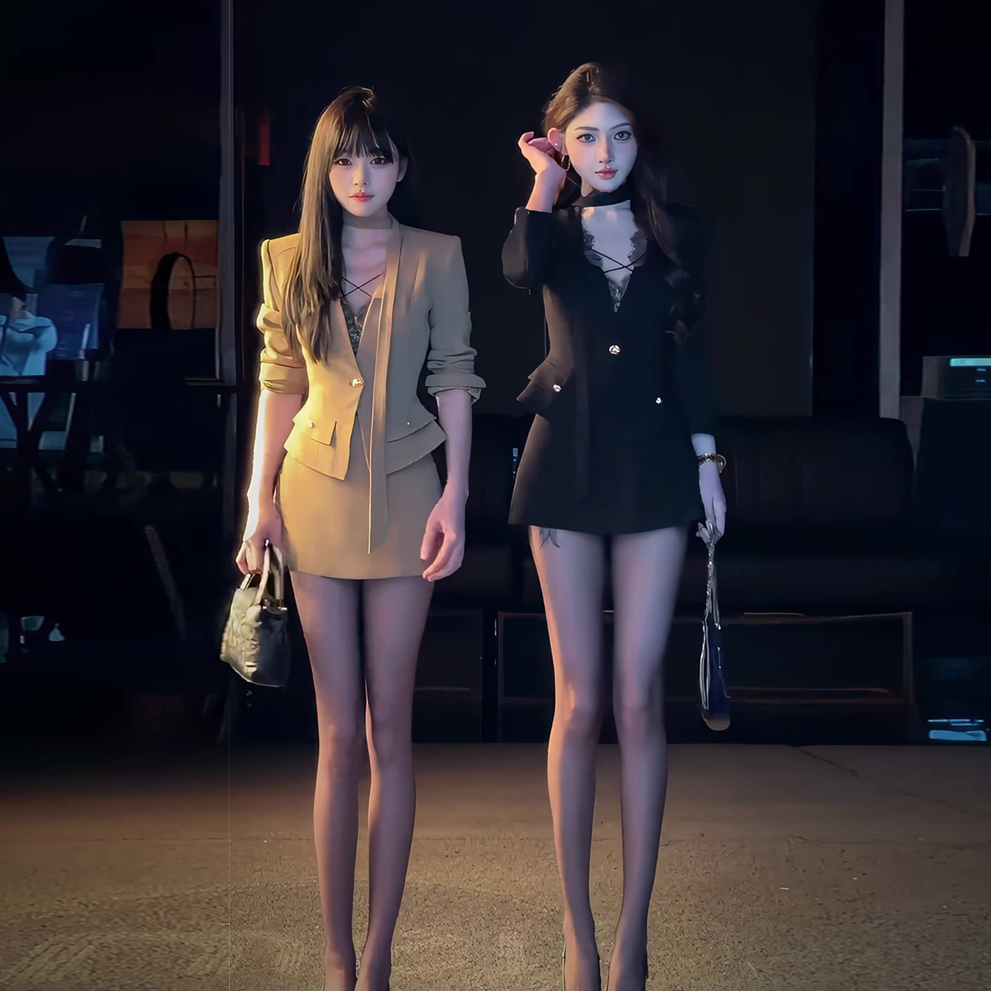 轻熟风职场御姐穿搭西装套装女早秋一整套气质高级感飘带外套短裙