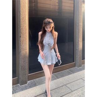 女设计感背心上衣低腰短裤 连衣裙子套装 子两件套早春 衬衫 条纹无袖