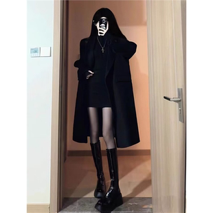 秋冬装搭配一整套高级感御姐赫本风毛呢大衣外套连衣裙两件套装女
