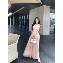 轻奢高级感套装气质缎面荡领吊带背心女夏季高腰半身裙长裙两件套