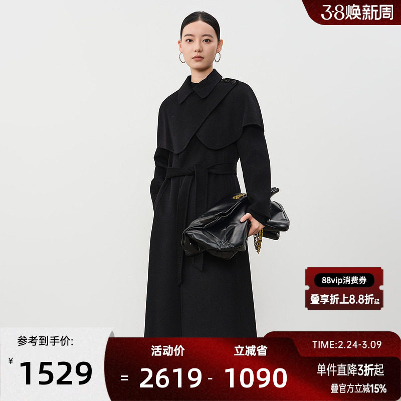 谷邦斗篷双面羊毛大衣女2025冬季新款气质设计感中长款毛呢外套