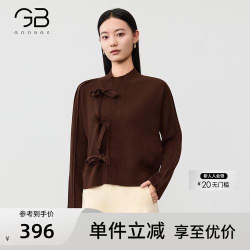 谷邦立领系带蝴蝶结毛针织衫女