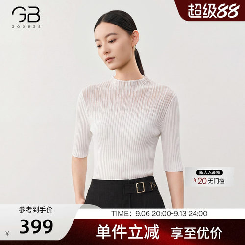 谷邦半高领中袖针织衫女