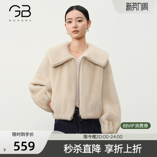 大翻领保暖毛绒皮毛一体上衣 新款 谷邦短款 仿皮草外套女2025冬季