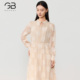 连衣裙女2026春季 新款 系带收腰衬衫 谷邦提花长袖 裙气质中长款 裙子