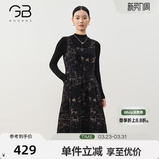 气质收腰显瘦中长款 新款 裙子 国风印花连衣裙女2025冬季 谷邦新中式