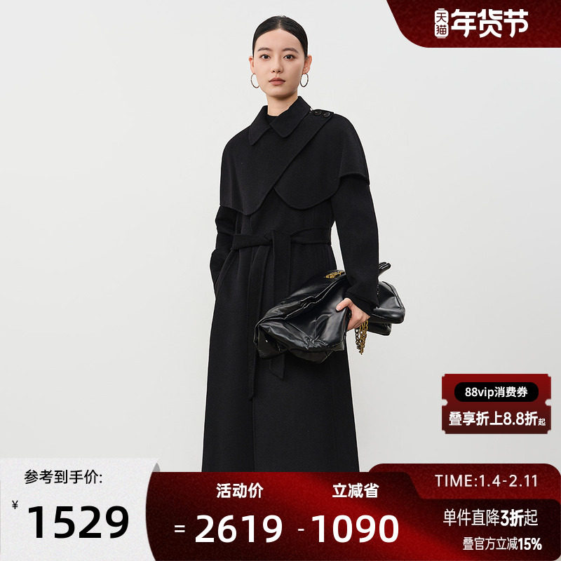 谷邦斗篷双面羊毛大衣女2025冬季新款气质设计感中长款毛呢外套