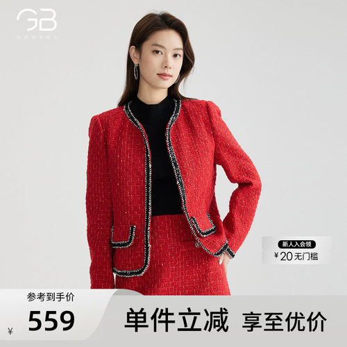 谷邦小香风毛呢外套女