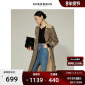 谷邦翻领拼接格纹长款 风衣女春秋新款 设计感精致通勤中长外套