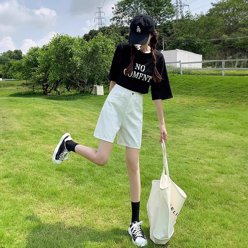 白色高腰牛仔短裤女新款薄款夏季时尚百搭五分裤宽松显瘦直筒中裤