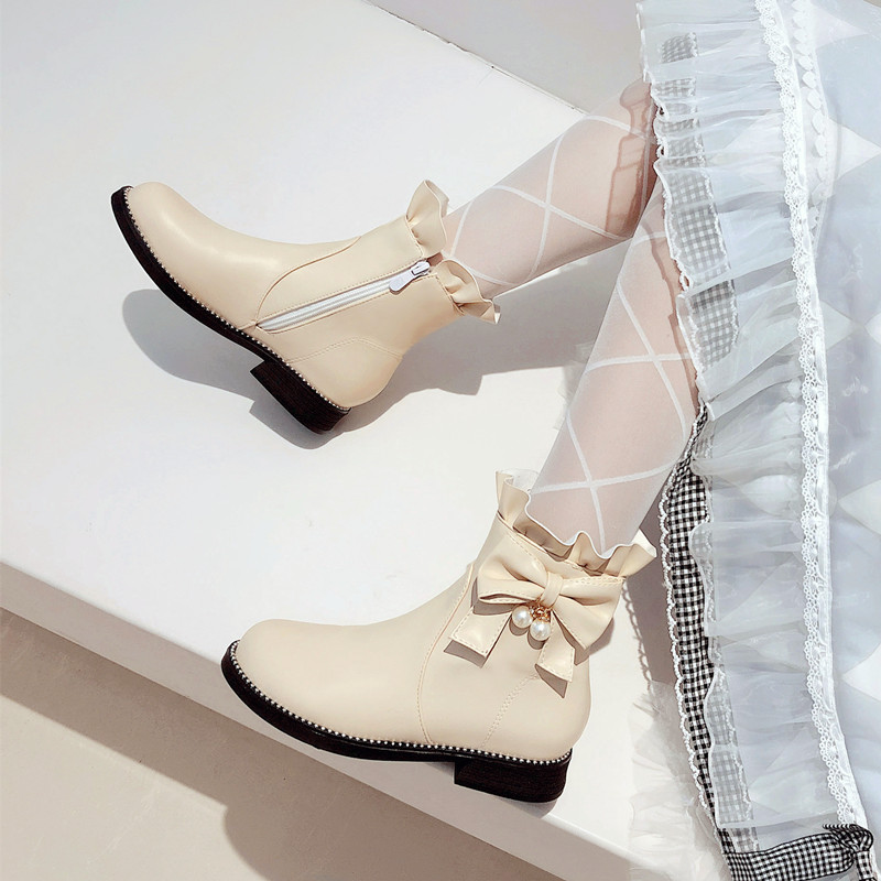 日系甜美蝴蝶结洛丽塔短靴子网红