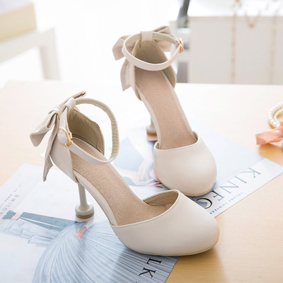 小码蝴蝶结浅口扣带包头罗马鞋