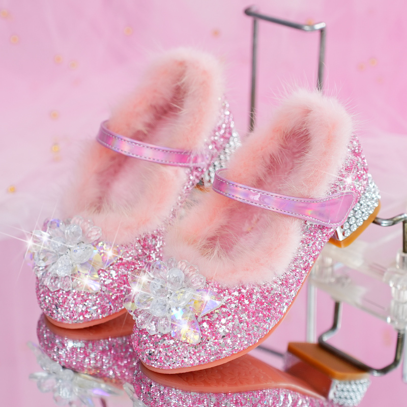 儿童水晶鞋加绒保暖公主鞋女童