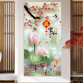 玄关走廊3d立体墙贴装 饰画家和万事兴入户正对门高级感牡丹墙壁画