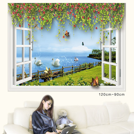 墙贴假窗风景 沙发背景客厅玄关贴画 电视墙卧室床头装饰餐厅贴纸