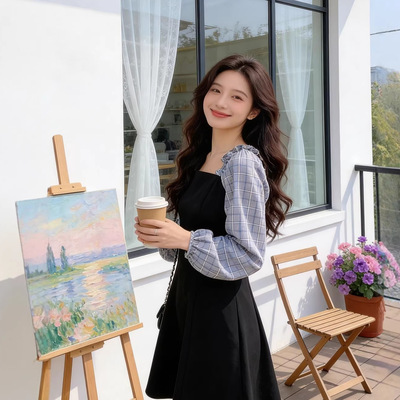 2026夏季新款温柔风初恋裙法式复古设计感桔梗气质连衣裙女