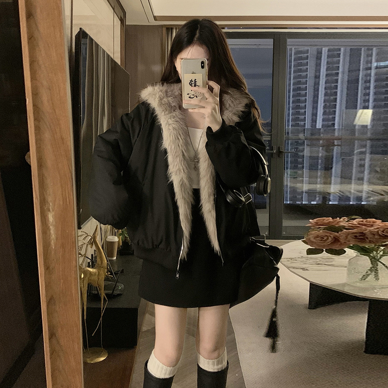 棉服小个子两面穿加绒棉袄外套
