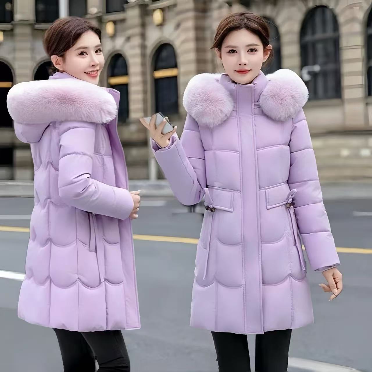 可拆卸帽新款羽绒棉服女中长款加厚棉衣时尚修身显瘦连帽棉袄外套
