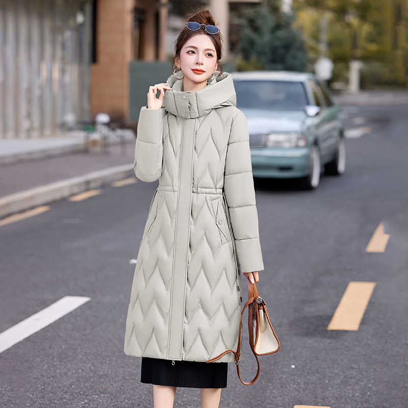 2025冬季新款羽绒棉服女中长款过膝加厚棉衣时尚修身连帽棉袄外套