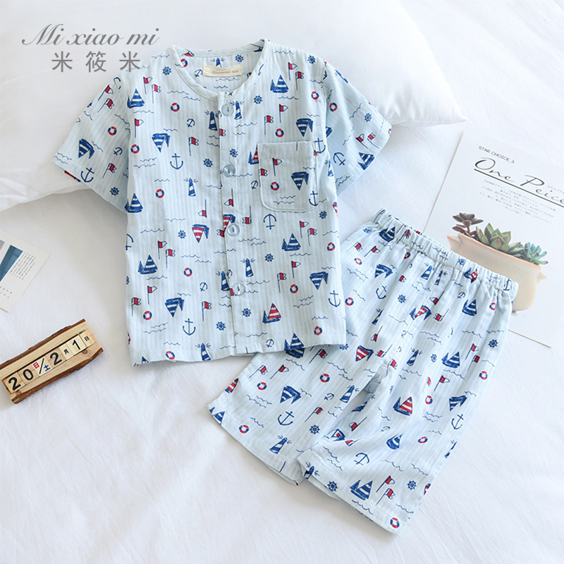 透气米筱米纯棉纱布卡通夏季睡衣