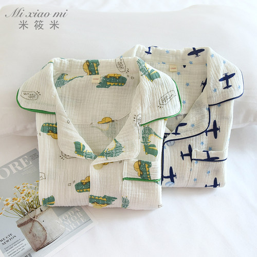 起皱卡通纯棉纱布春夏柔软睡衣