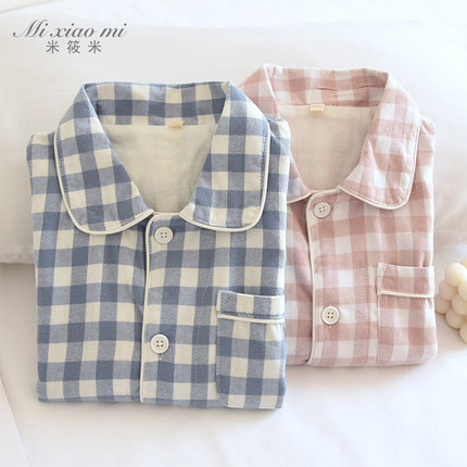 a类日式无印风格子睡衣儿童春秋纯棉磨毛绒布长袖男孩女童家居服