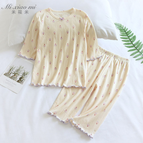 纯棉简约夏透气吸汗7分袖套装