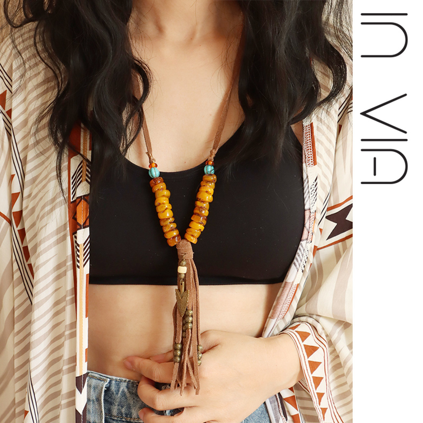 复古文艺藏式波西米亚民族风长款项链女裙子链男款串珠仿蜜蜡流苏