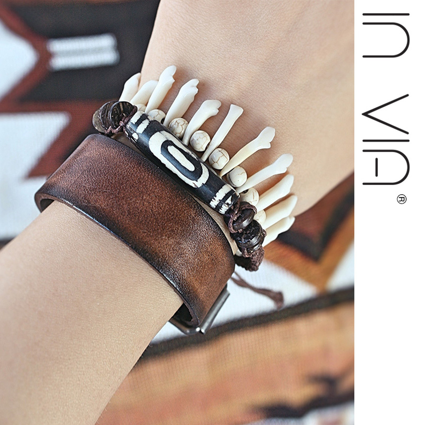 民族风手链男款宽手腕纳瓦霍真皮手镯女藏式饰品遮疤痕纹身复古