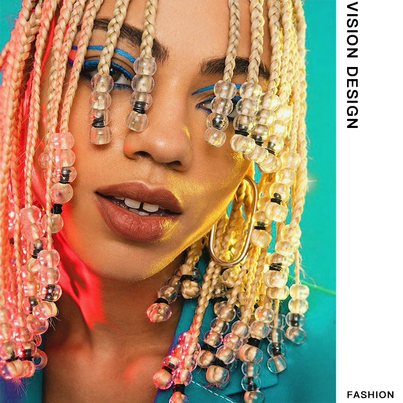 朋克风嘻哈脏辫环扣珠子编发头饰欧美潮流街舞说唱电音节潮酷造型