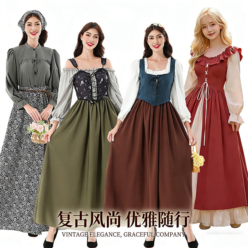 欧洲复古连衣裙中世纪舞台演出服图片