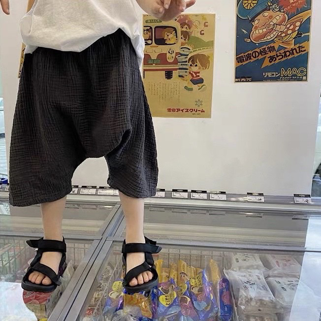 棉纱七分垮裤腔调韩国男女童轻薄透气双层大裆裤宝宝中性大PP裤
