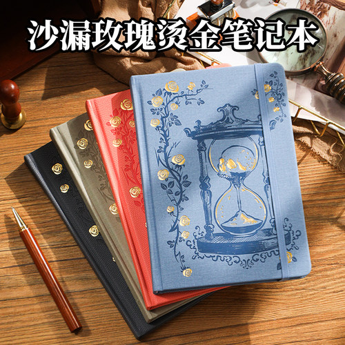 A5精装本日记本笔记本绑带记事本高颜值复古硬壳本pu皮革