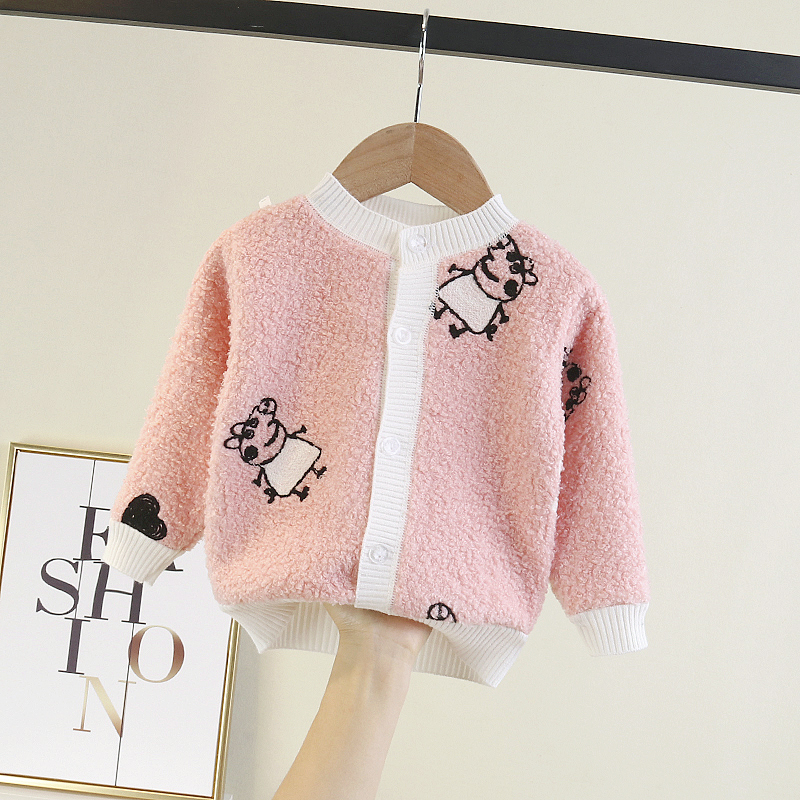 宝宝秋冬加绒开衫2个月婴儿洋气保暖毛毛衣1-3岁男女童小外套上衣