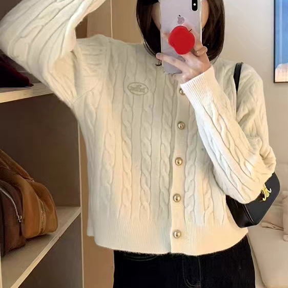 秋冬女装圆领小香风单排扣开衫麻花时尚小众设计感针织开衫外套潮