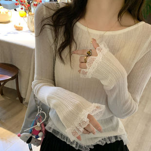 今年流行穿搭白色圆领蕾丝打底衫 内搭针织上衣 女外穿早春穿搭薄款