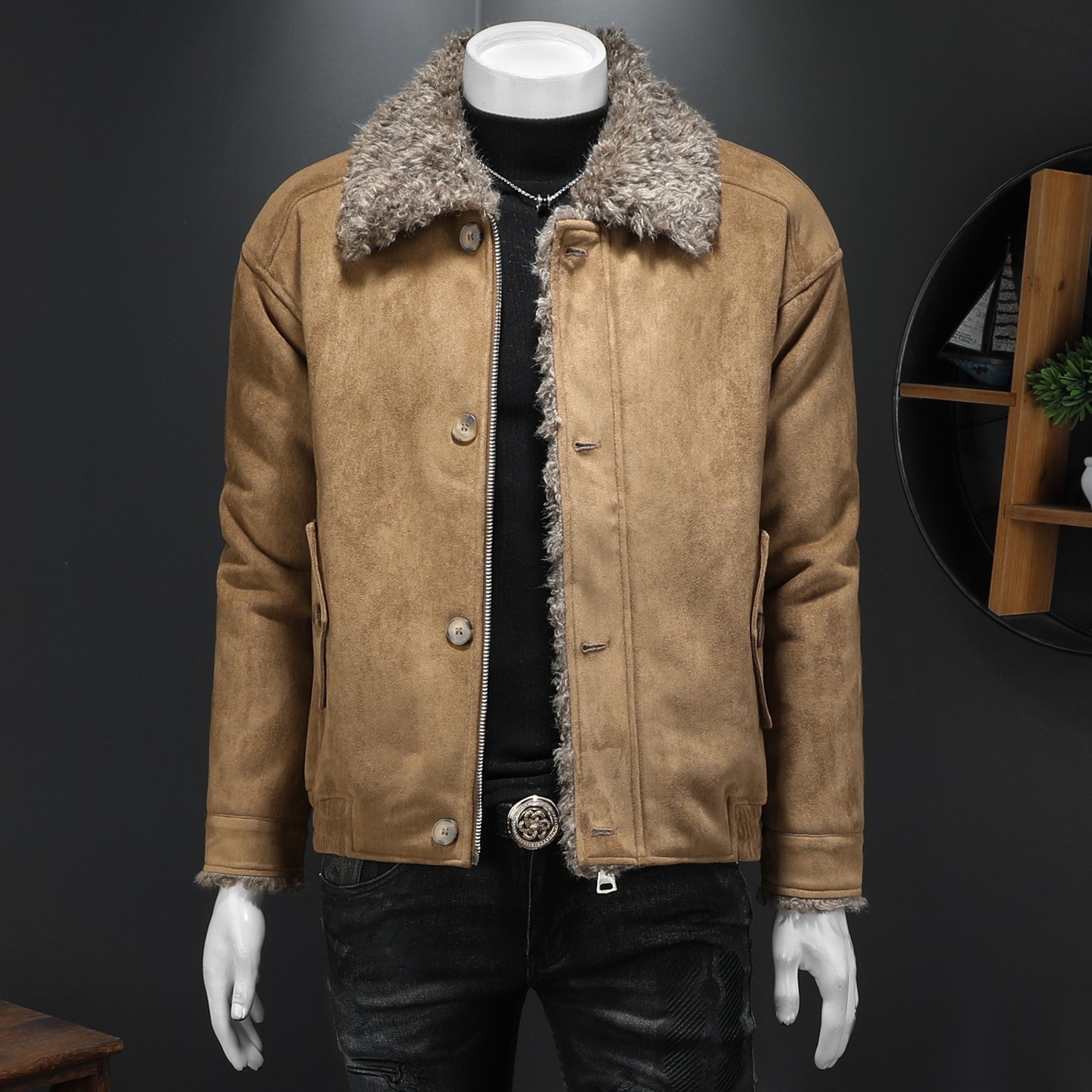 冬季男装大码皮毛一体加绒加厚外套DSD308-Z8808-P265假模，女装短外套，电商D308