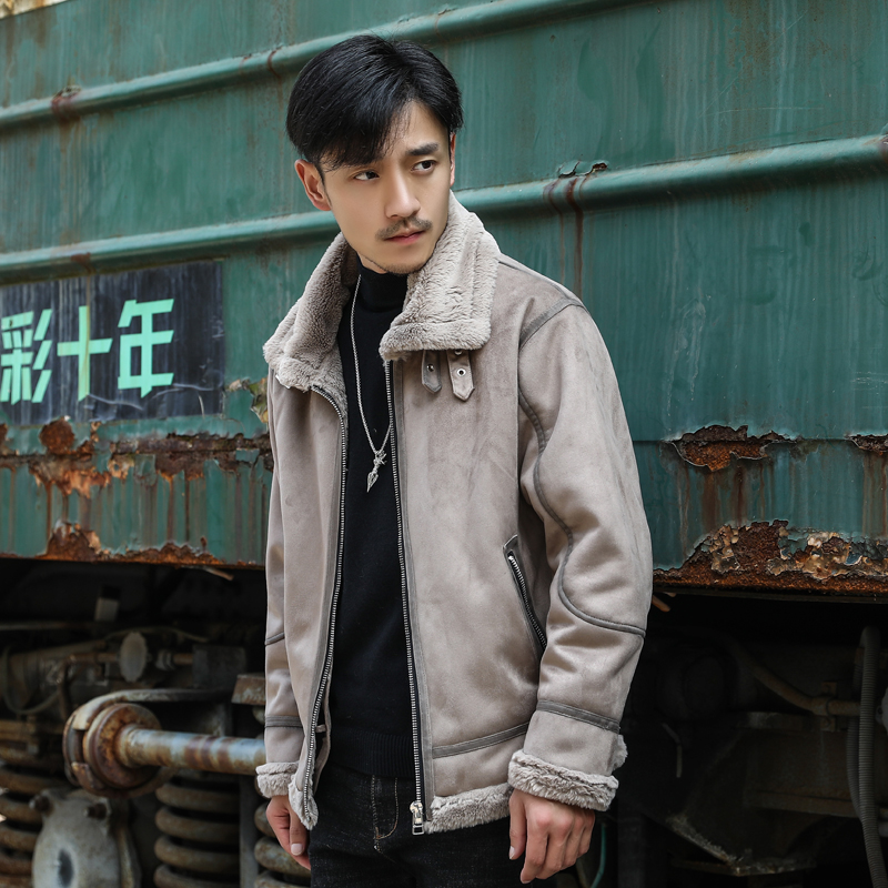 模特外景大码新款冬季皮毛一体男加绒加厚外套Z1928-P255主推，女装短外套，电商D308