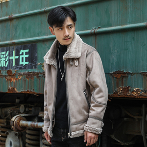 模特外景 大码 新款冬季皮毛一体男加绒加厚外套Z1928-P255 主推，女装短外套，电商D308
