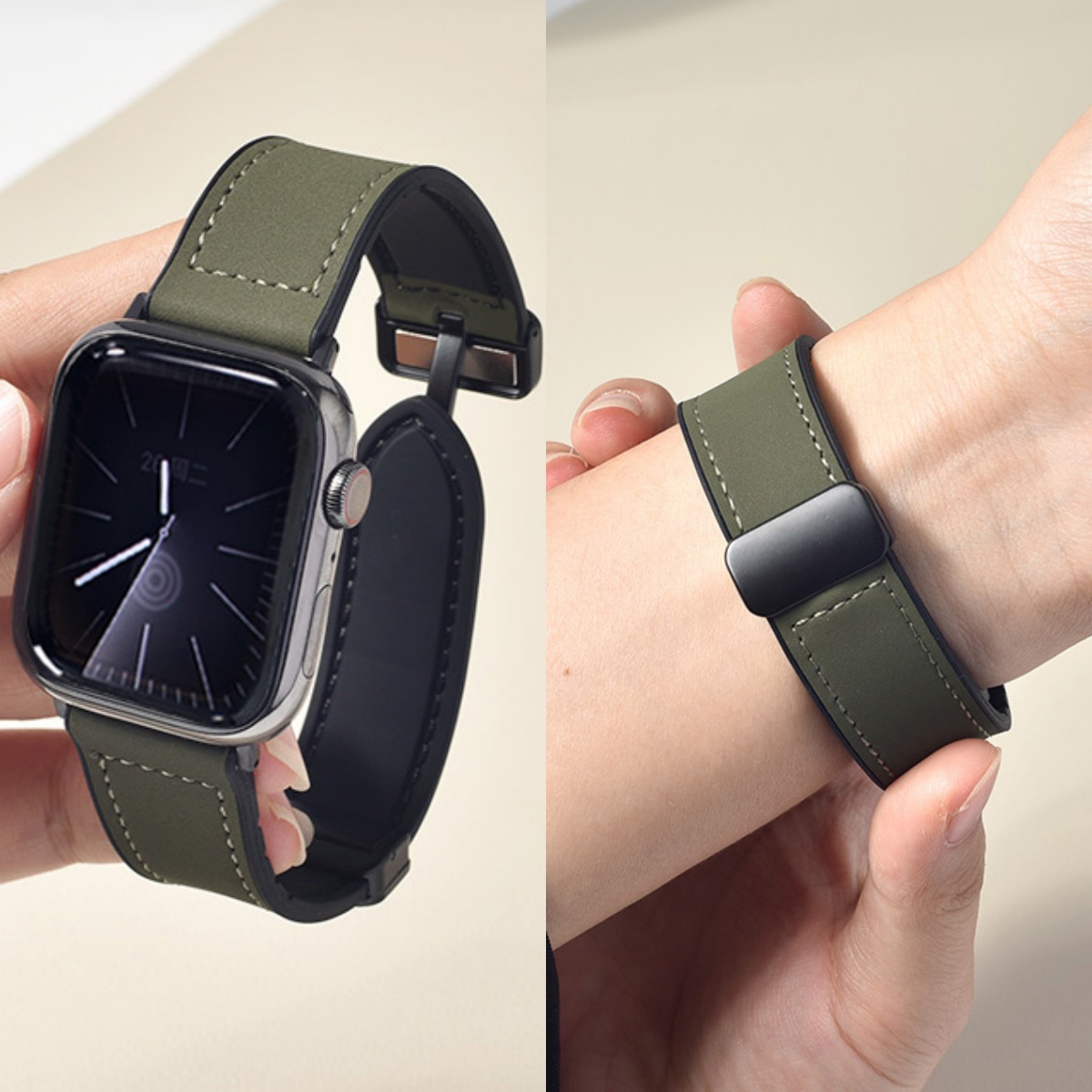 适用于苹果S10表带男iwatch11手表applewatch9疯马S8新款ultra高级3磁吸S7运动智能S6皮质SE硅胶秋冬女腕带