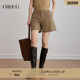休闲裤 OBEG欧碧倩秋英伦风卡其色短裤 女10503039 商场同款
