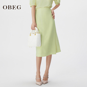 OBEG欧碧倩醋酸系带淡人系半身裙女夏优雅知性裹裙中长裙10482099
