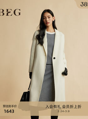 OBEG欧碧倩白色西装领羊绒大衣中长款简约羊毛双面呢外套10484069