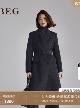 OBEG欧碧倩冬高智感双面呢大衣女中长款收腰羊毛外套50484548