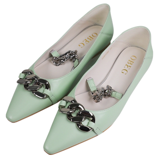 OBEG/欧碧倩淡绿色平底单鞋通勤尖头小皮鞋职业OL10441700