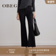 商场同款 OBEG欧碧倩薄绒微喇裤 女冬季 黑色休闲裤 10504016