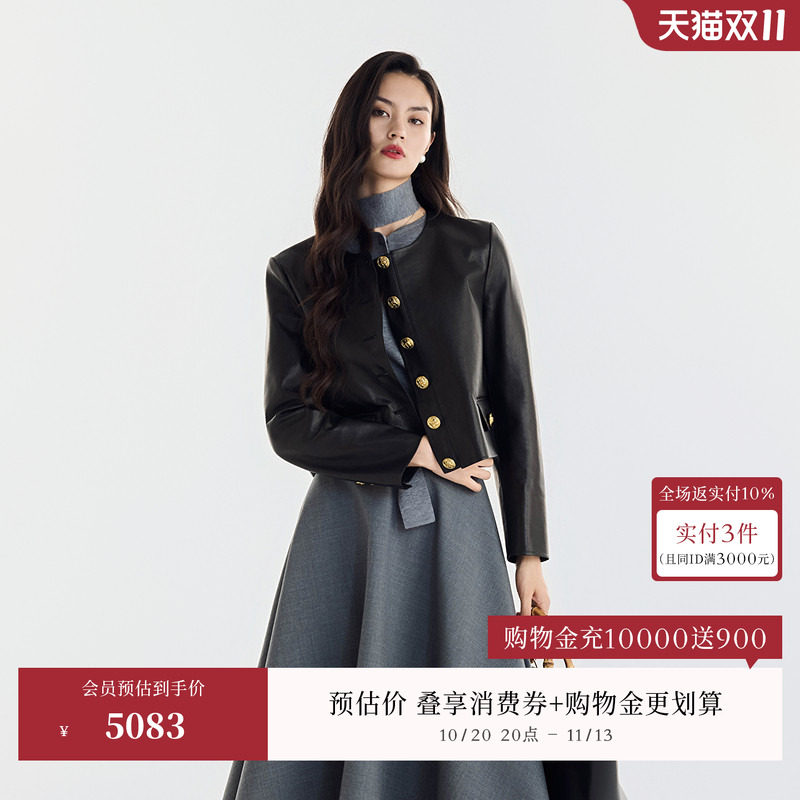 【商场同款】OBEG欧碧倩黑色皮衣短外套女小个子秋26新款10523094