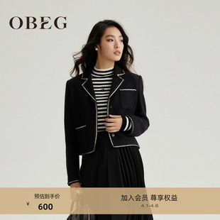 短上衣10464066 OBEG欧碧倩洋气小香风毛呢短外套冬法式