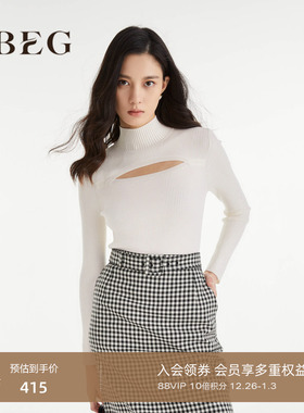 OBEG欧碧倩设计感小众镂空羊毛打底衫秋洋气内搭上衣10463076